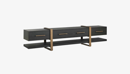 Cambon Wide Tv Unit in Dark Coffee Oak & Brushed Gold Finish
