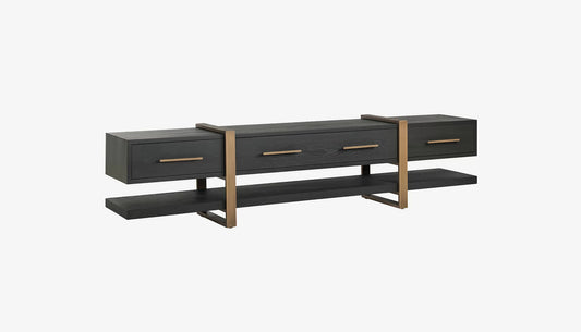 Cambon Wide Tv Unit in Dark Coffee Oak & Brushed Gold Finish
