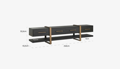 Cambon Wide Tv Unit in Dark Coffee Oak & Brushed Gold Finish