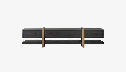 Cambon Wide Tv Unit in Dark Coffee Oak & Brushed Gold Finish
