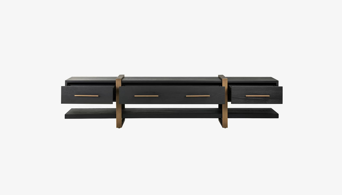 Cambon Wide Tv Unit in Dark Coffee Oak & Brushed Gold Finish