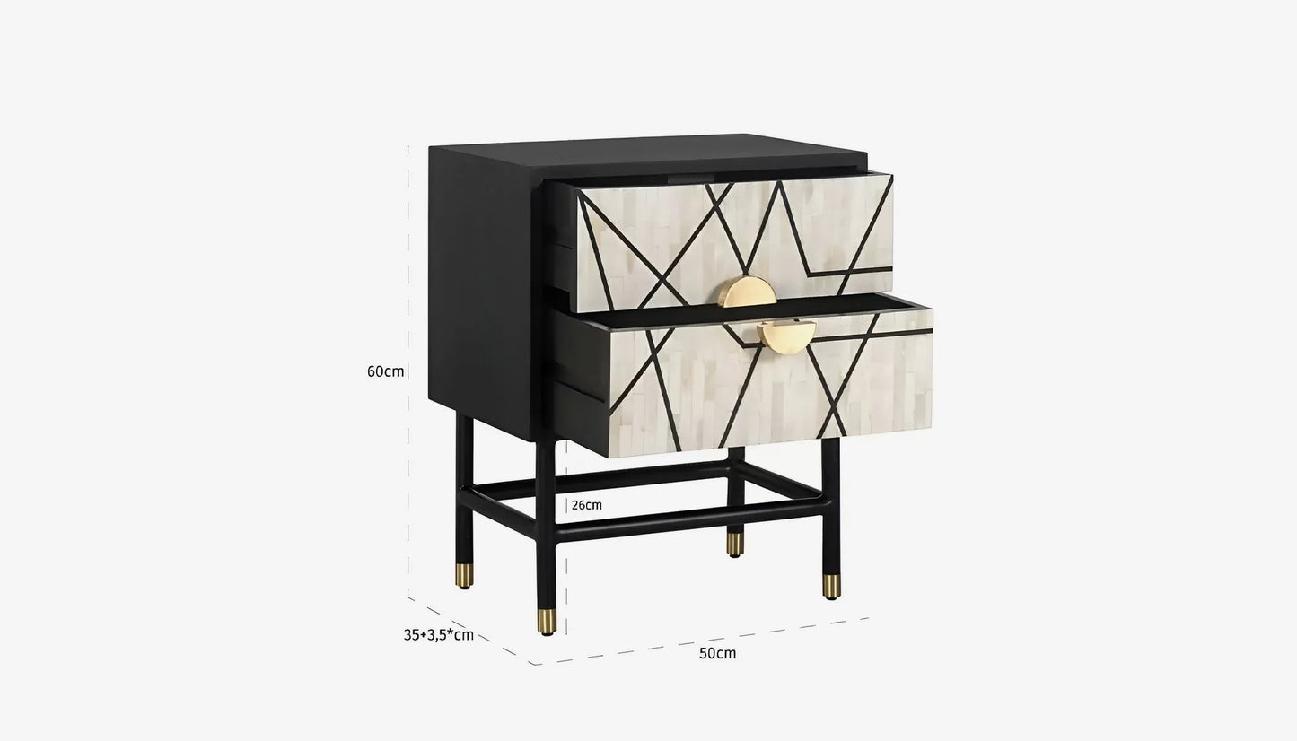 Novas Bedside Table in Bone Front & Dark Mango Wood