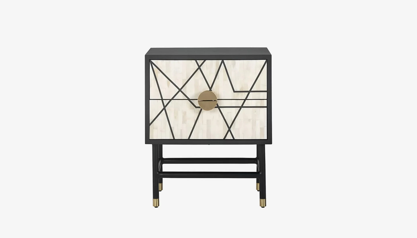 Novas Bedside Table in Bone Front & Dark Mango Wood