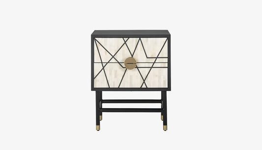 Novas Bedside Table in Bone Front & Dark Mango Wood