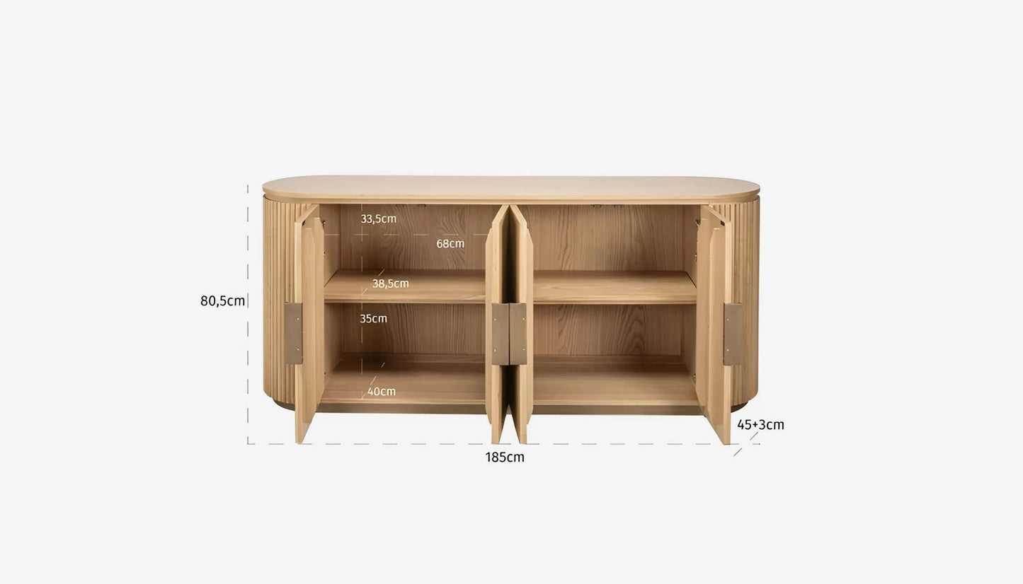 Belfort Large Sideboard in Natural Oak & Brass Finish