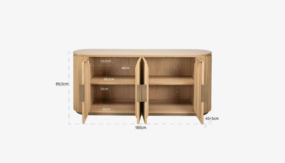 Belfort Large Sideboard in Natural Oak & Brass Finish