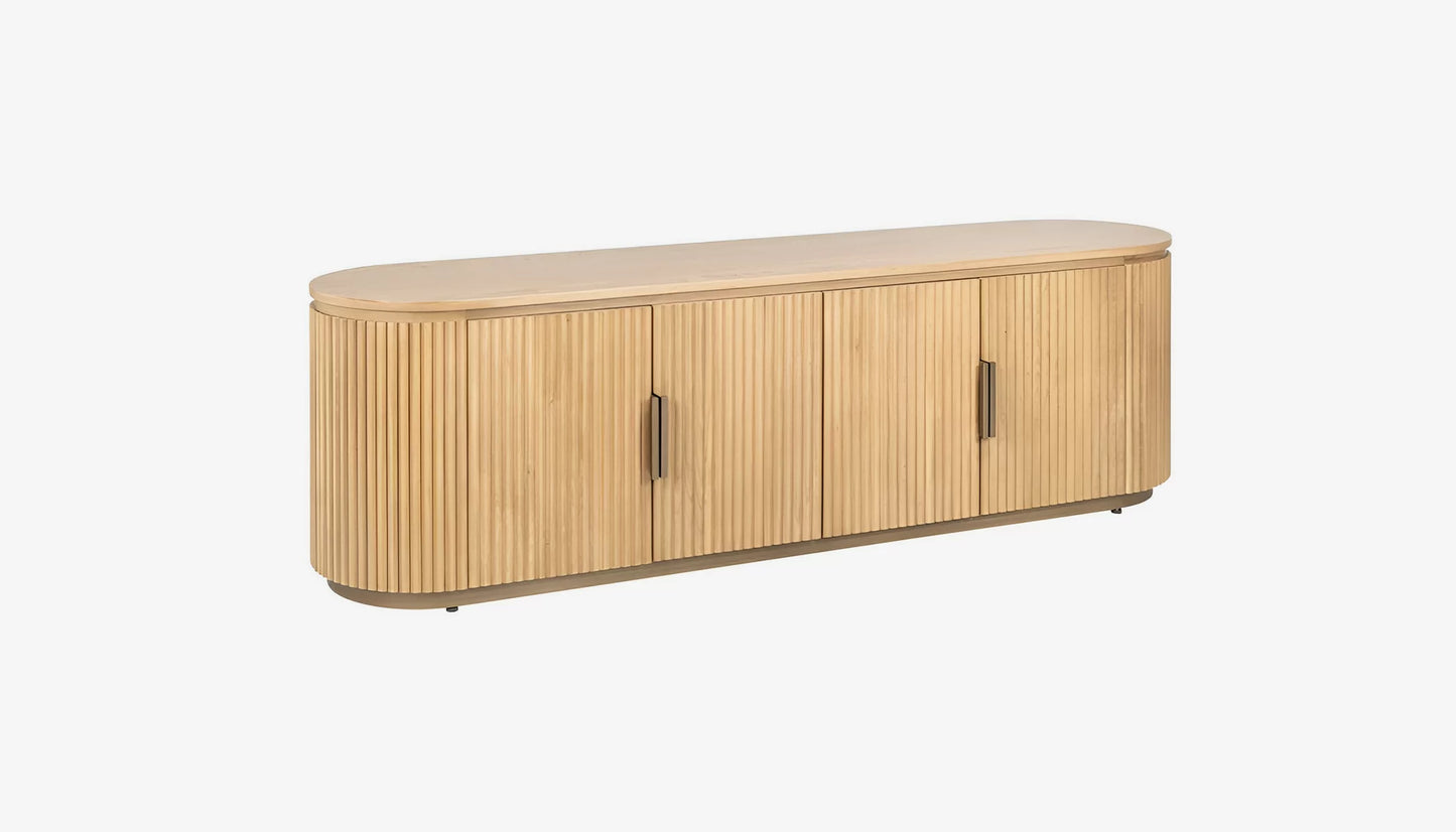 Belfort Tv Unit in Natural Oak & Brass Finish