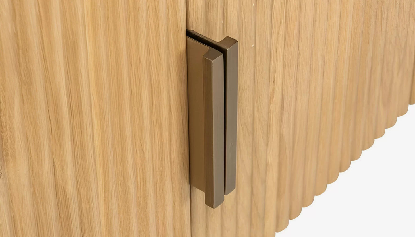 Belfort Tv Unit in Natural Oak & Brass Finish