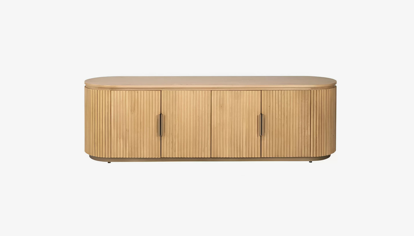 Belfort Tv Unit in Natural Oak & Brass Finish