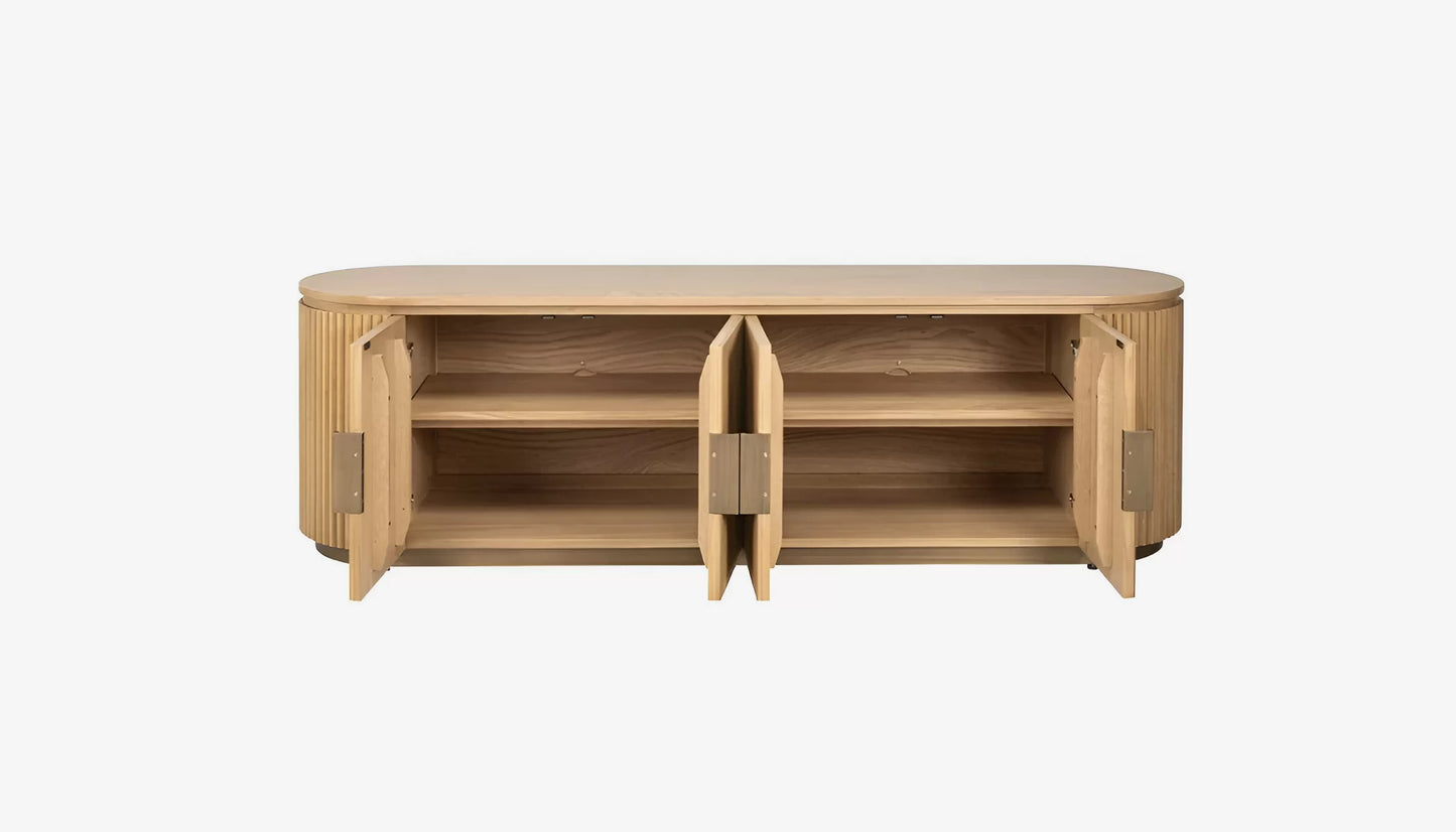 Belfort Tv Unit in Natural Oak & Brass Finish