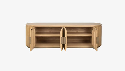 Belfort Tv Unit in Natural Oak & Brass Finish
