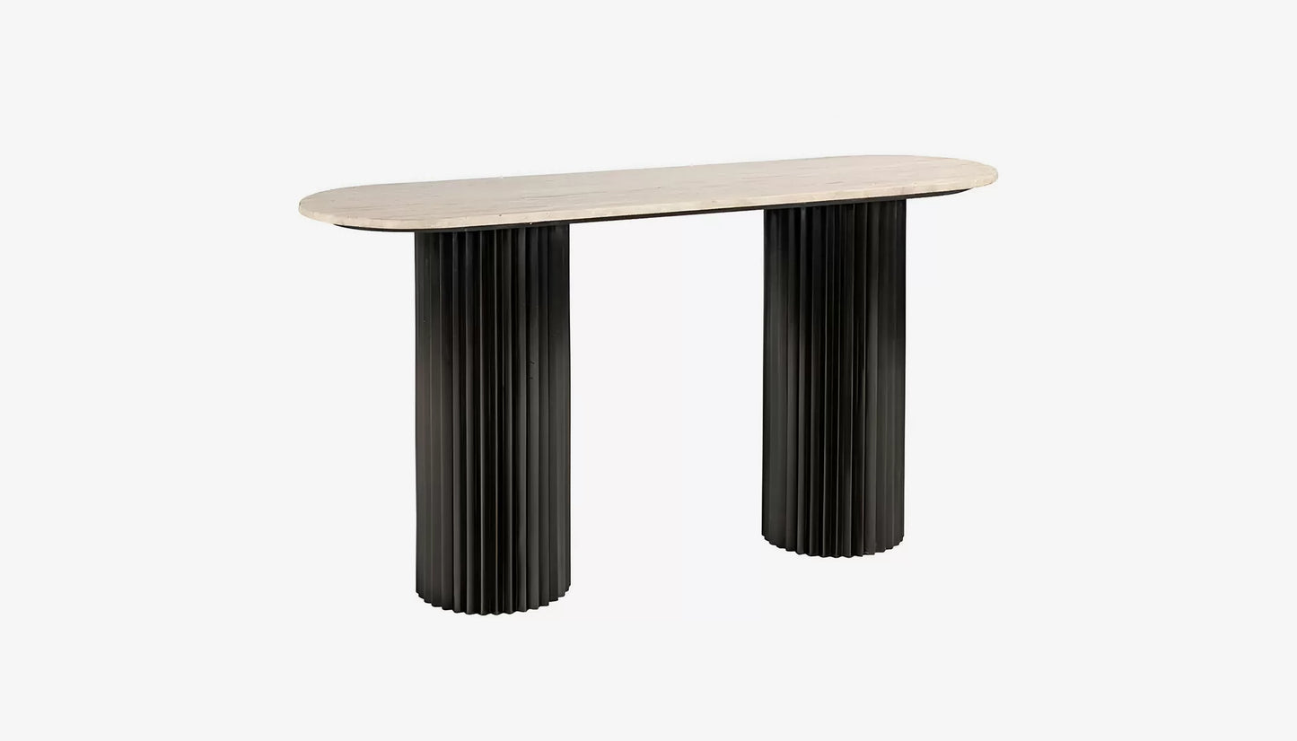 Hampton Console Table in Travertine Top & Black Base