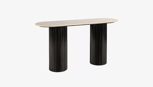 Hampton Console Table in Travertine Top & Black Base