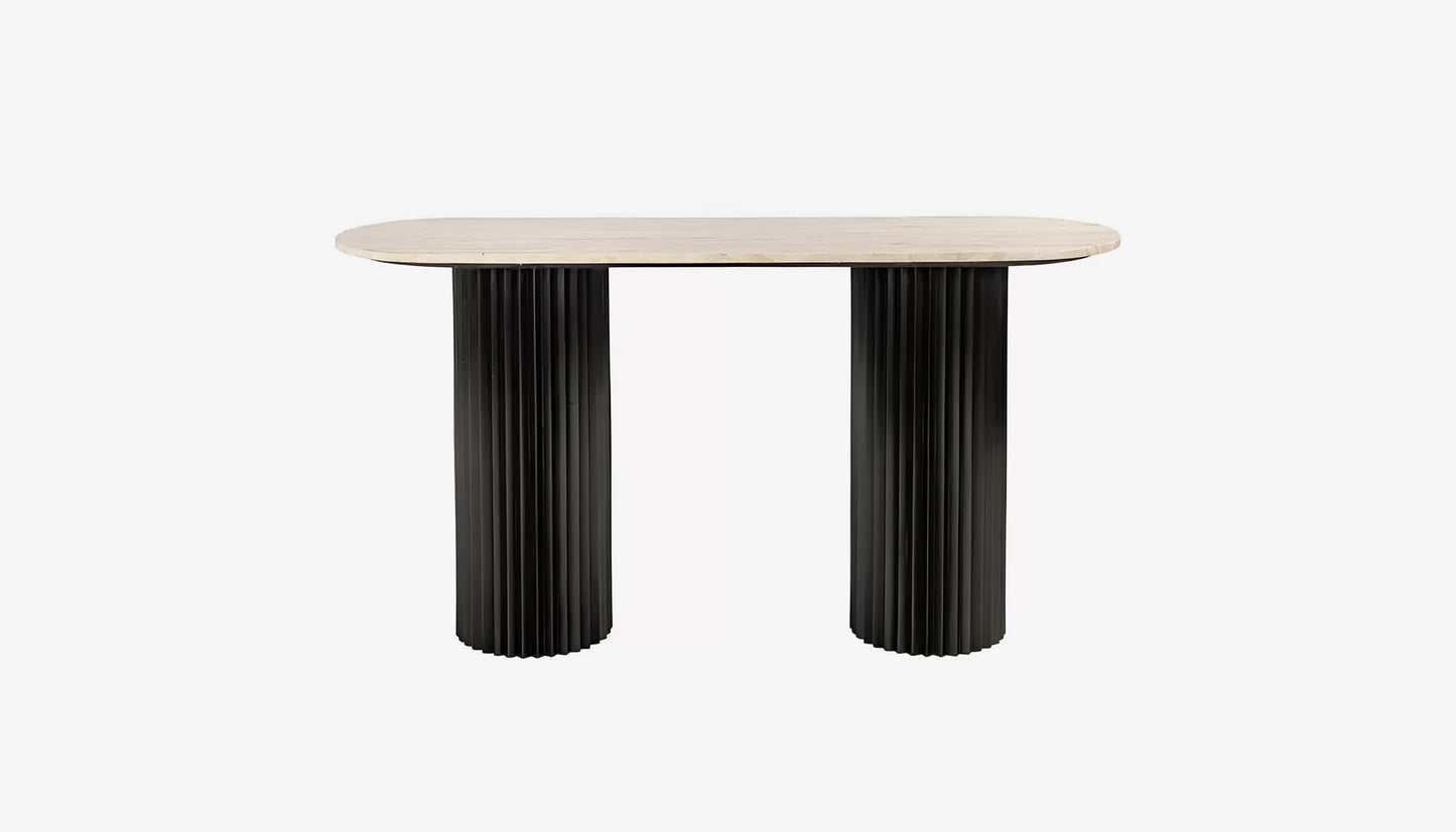 Hampton Console Table in Travertine Top & Black Base