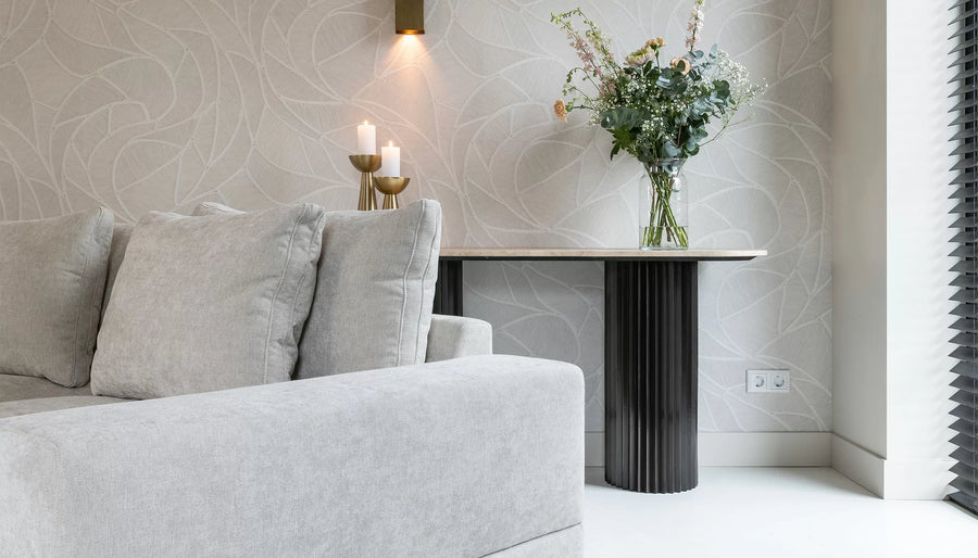 Hampton Console Table in Travertine Top & Black Base