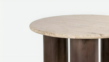 Douglas Round Coffee Table in Travertine Top & Dark Mango Wood Base