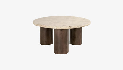 Douglas Round Coffee Table in Travertine Top & Dark Mango Wood Base