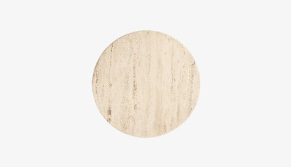 Douglas Round Coffee Table in Travertine Top & Dark Mango Wood Base