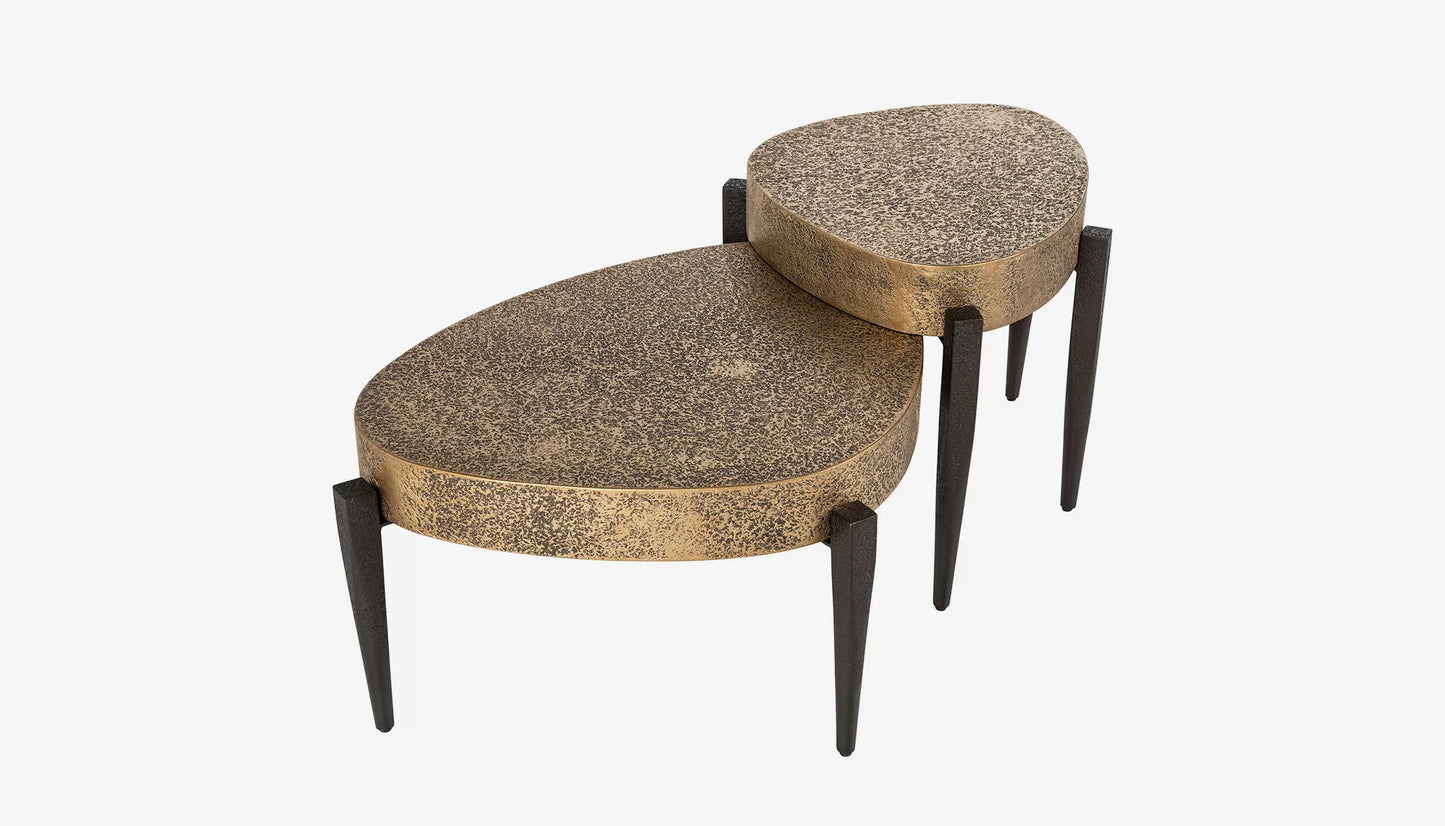 Marquee Set of 2 Coffee Tables in Antique Brass & Black Iron Finish