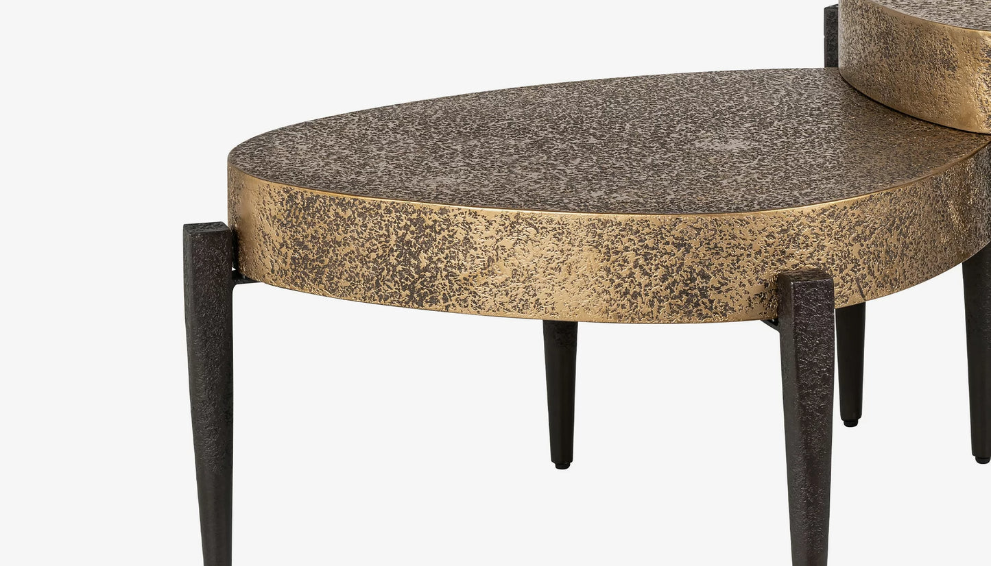 Marquee Set of 2 Coffee Tables in Antique Brass & Black Iron Finish