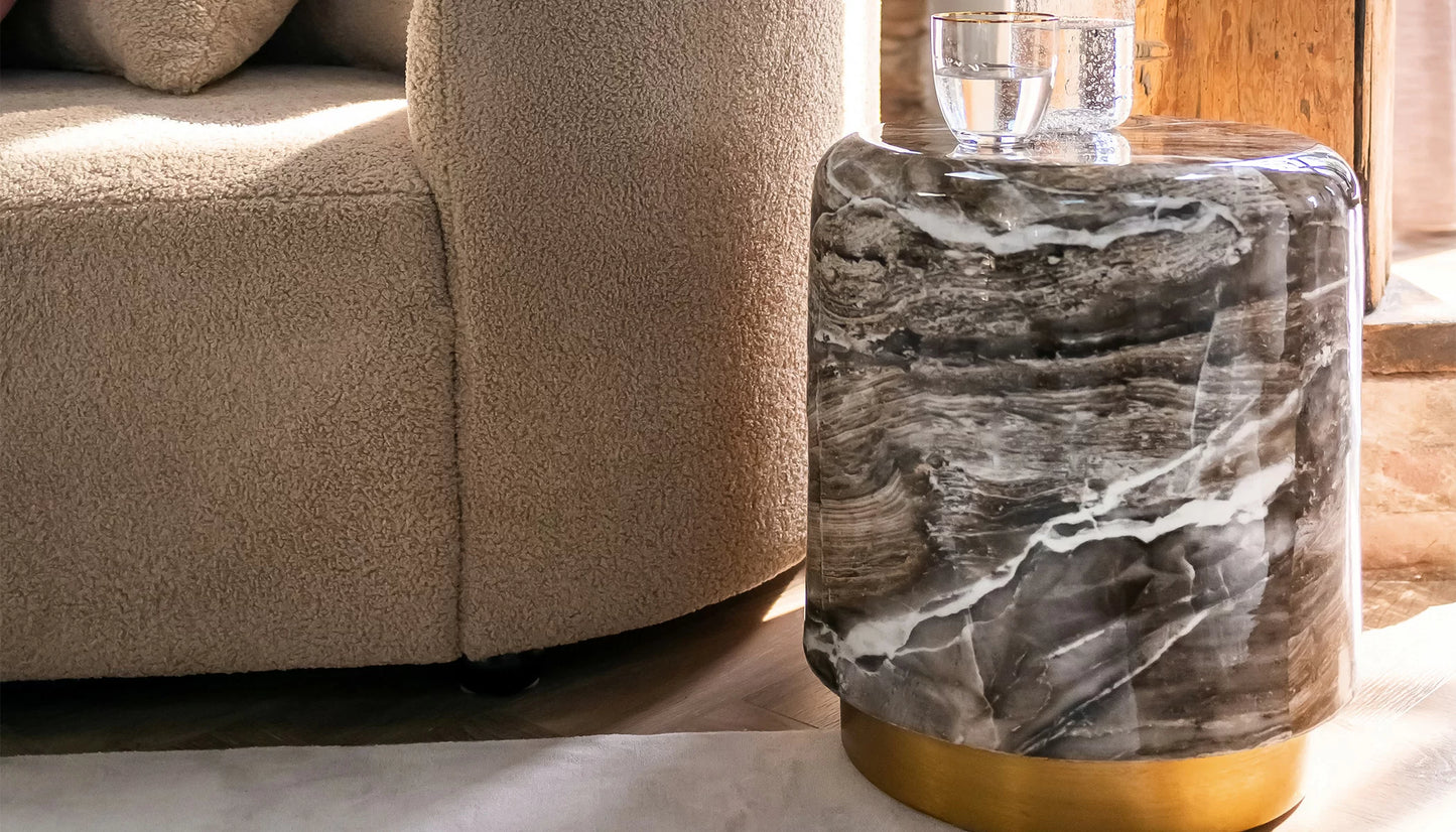 Axelle Small Side Table in Marble Effect & Gold Finish