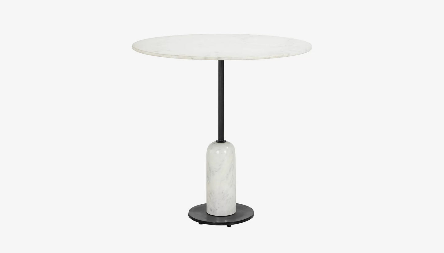 Jagger 2 Seat Round Dining Table in White Marble & Black Finish