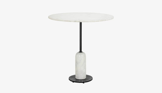 Jagger 2 Seat Round Dining Table in White Marble & Black Finish