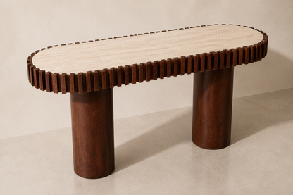 Babel Travertine and Mango Wood Curved Console Table