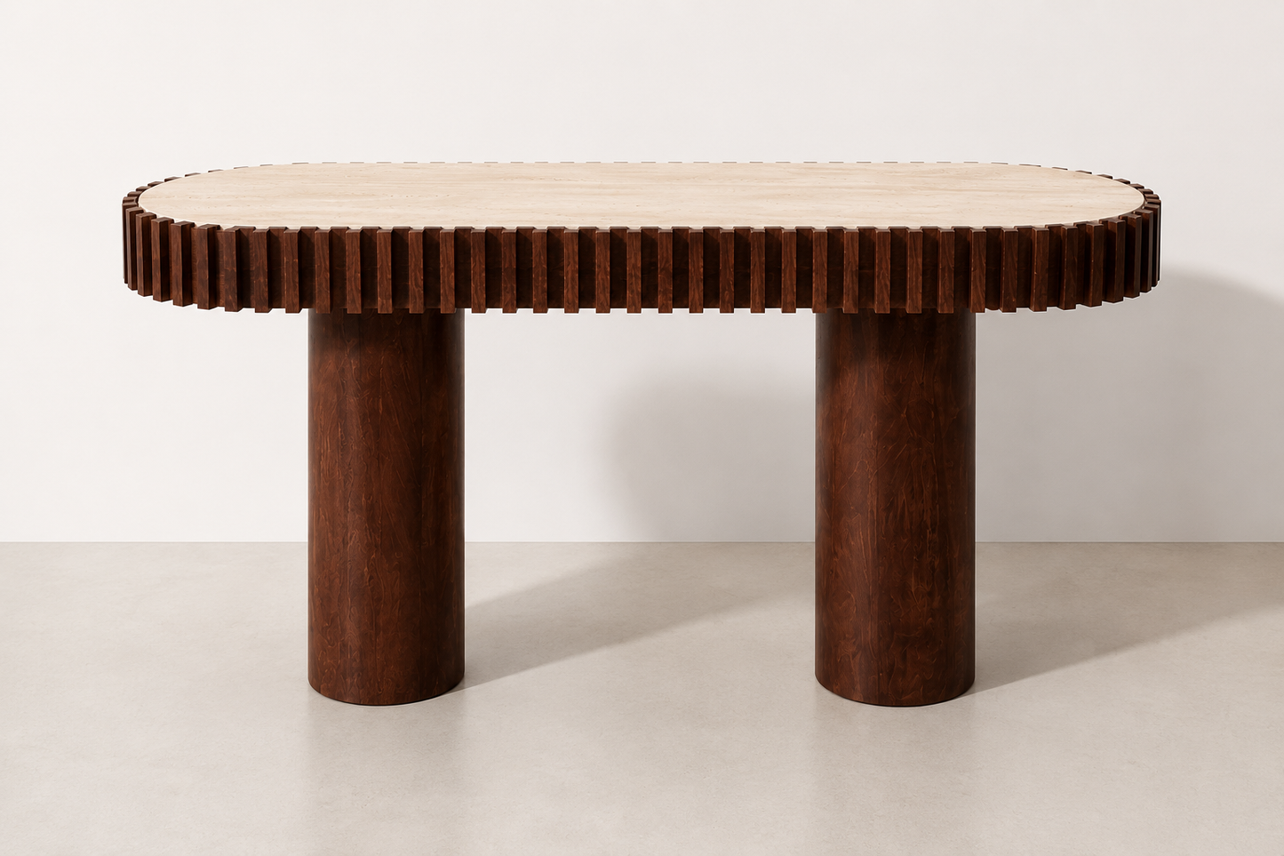 Babel Travertine and Mango Wood Curved Console Table