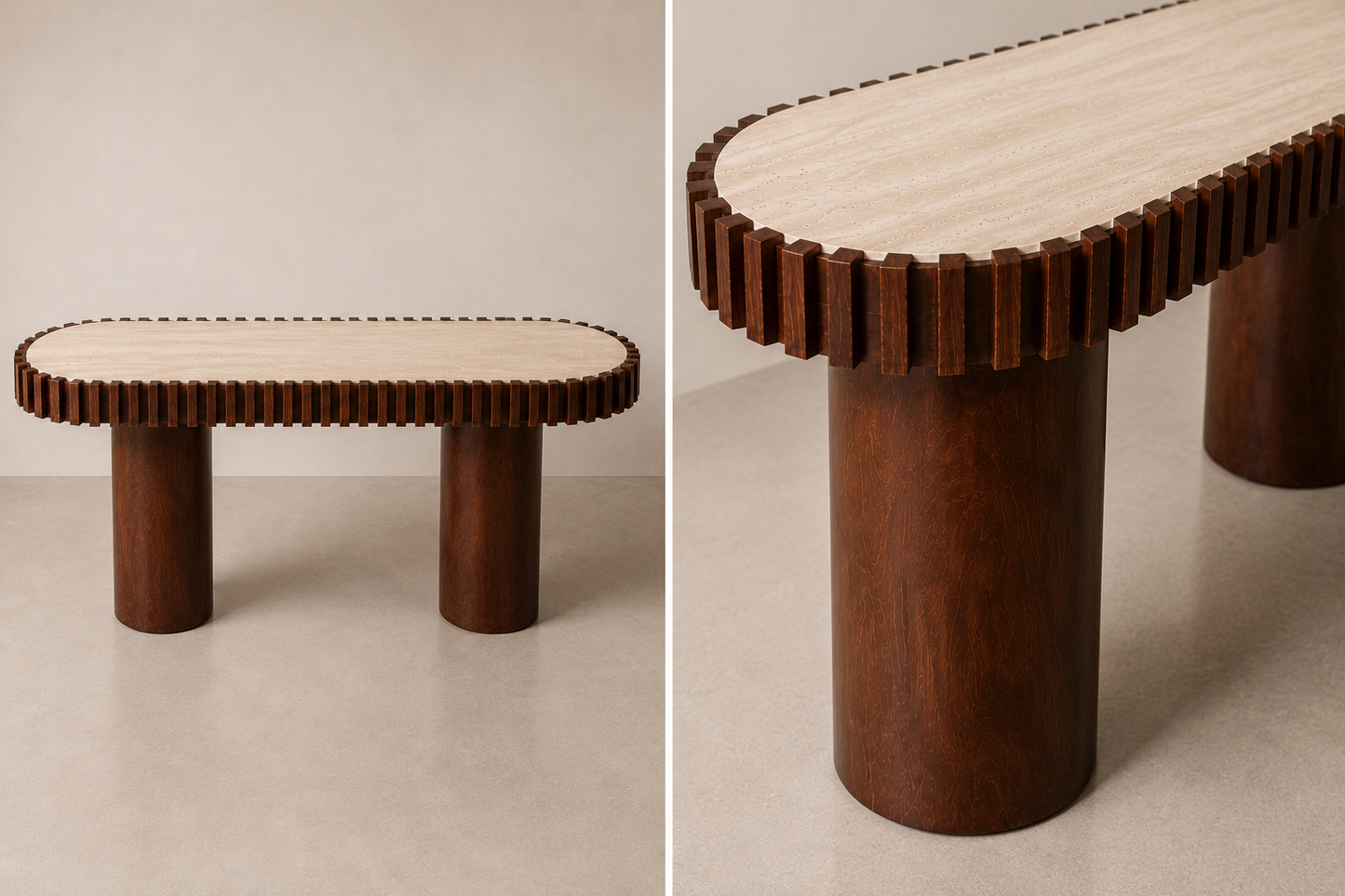 Babel Travertine and Mango Wood Curved Console Table