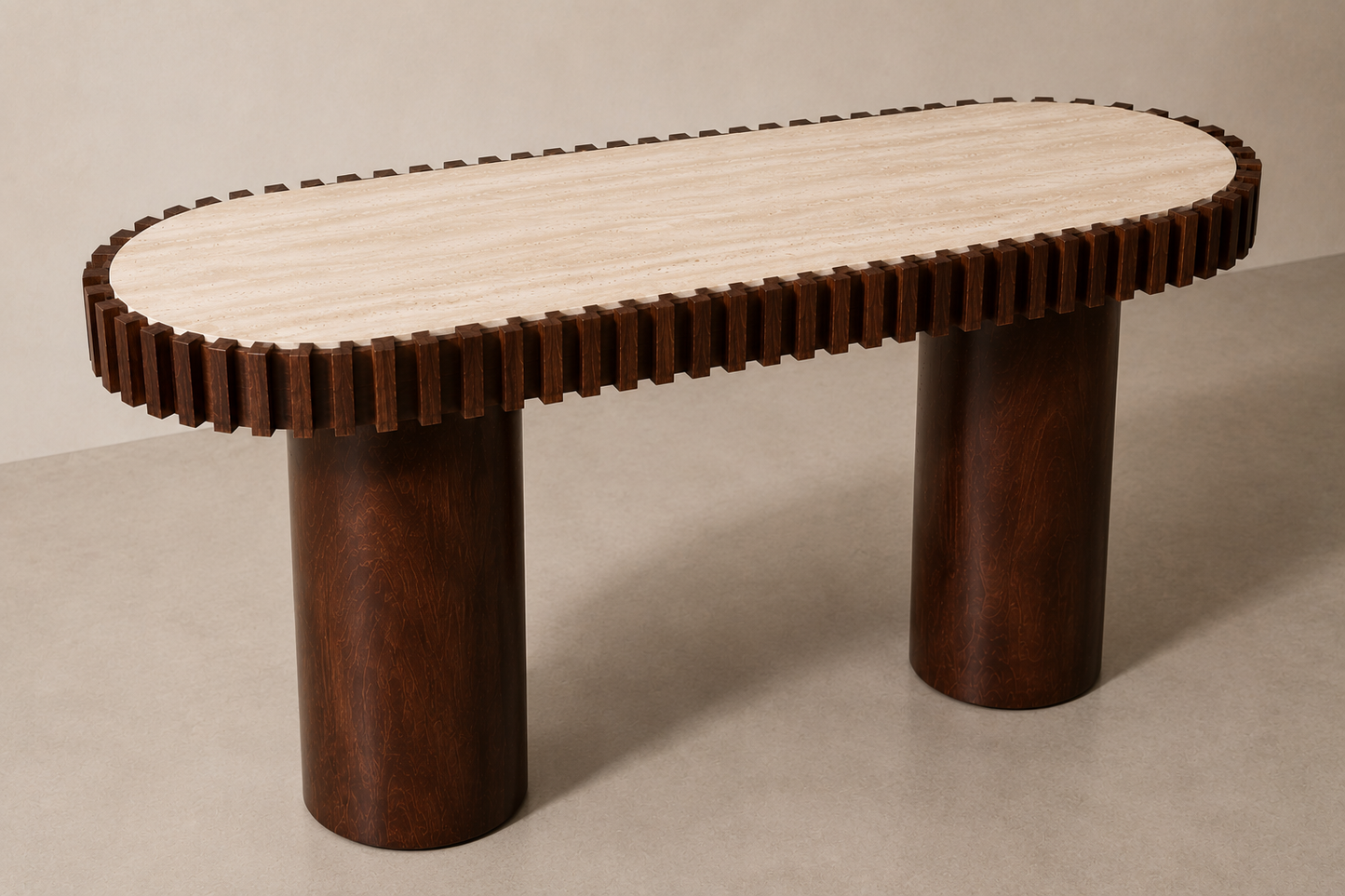 Babel Travertine and Mango Wood Curved Console Table