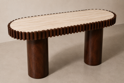 Babel Travertine and Mango Wood Curved Console Table