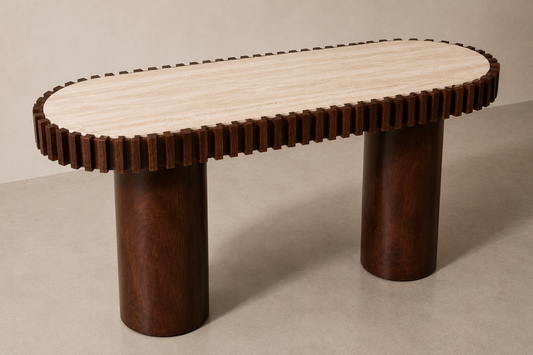 Babel Travertine and Mango Wood Curved Console Table