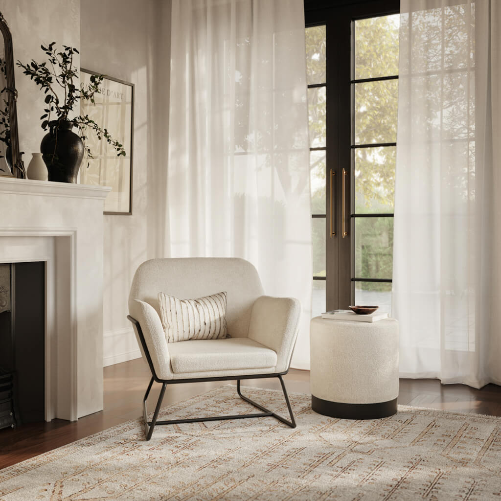 Charles Chair and Lara Small Pouffe in Ivory and Black
