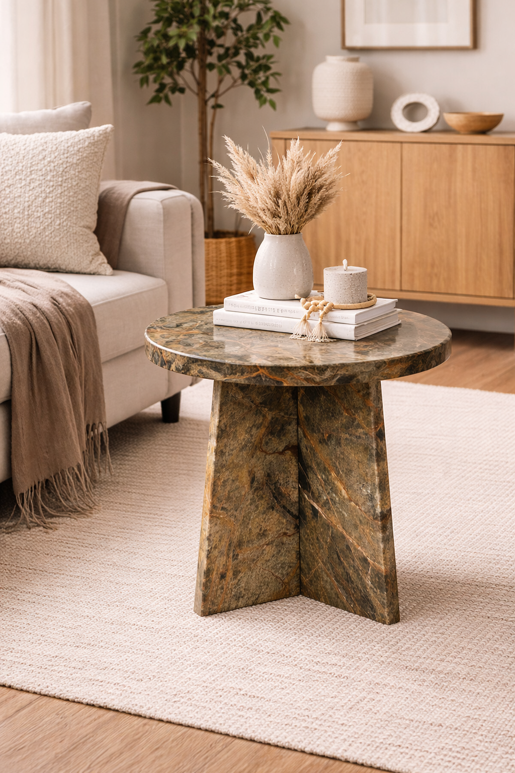 Fazio Round Forest Green Marble Side Table