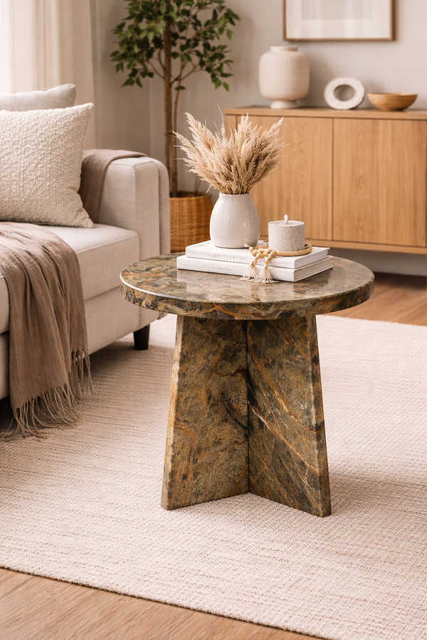 Fazio Round Forest Green Marble Side Table