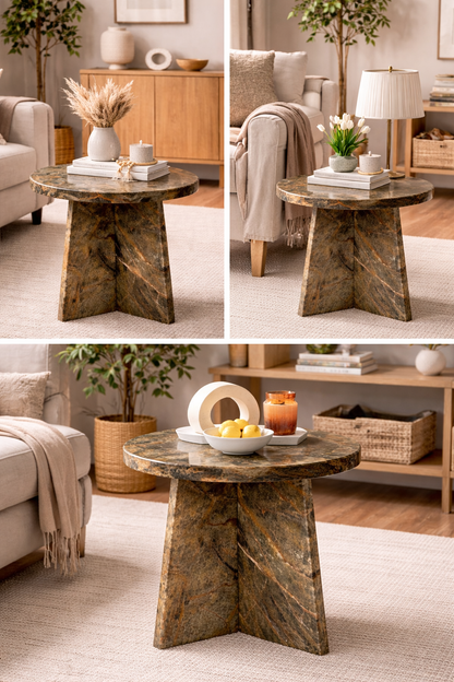 Fazio Round Forest Green Marble Side Table