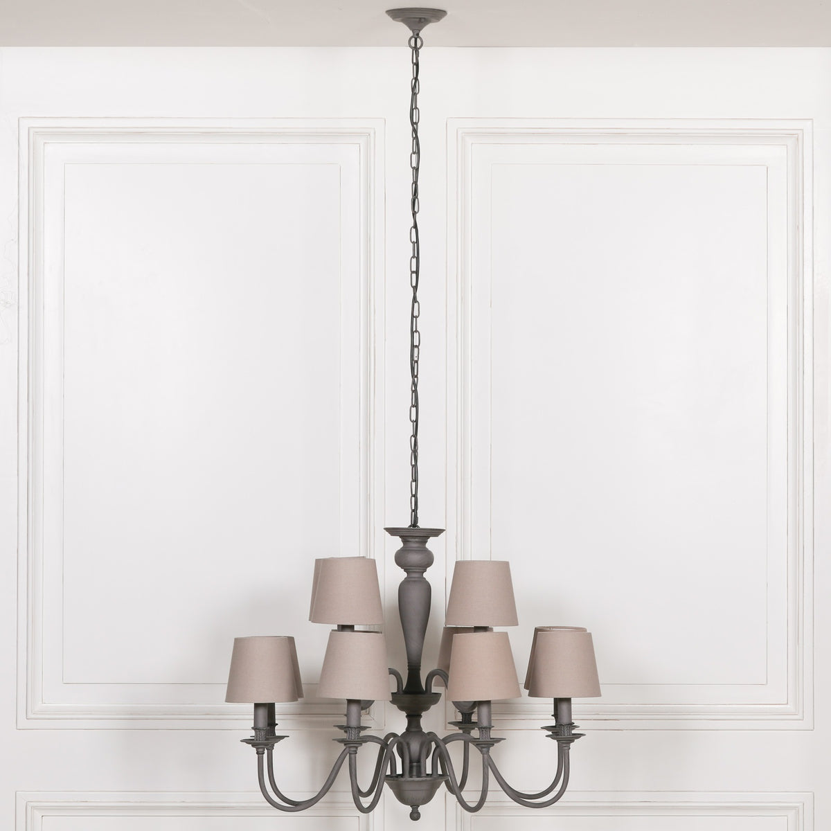 Grey 12 Branch Chandelier with Shades