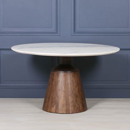 Wooden Acacia Natural Marble Top Dining Table