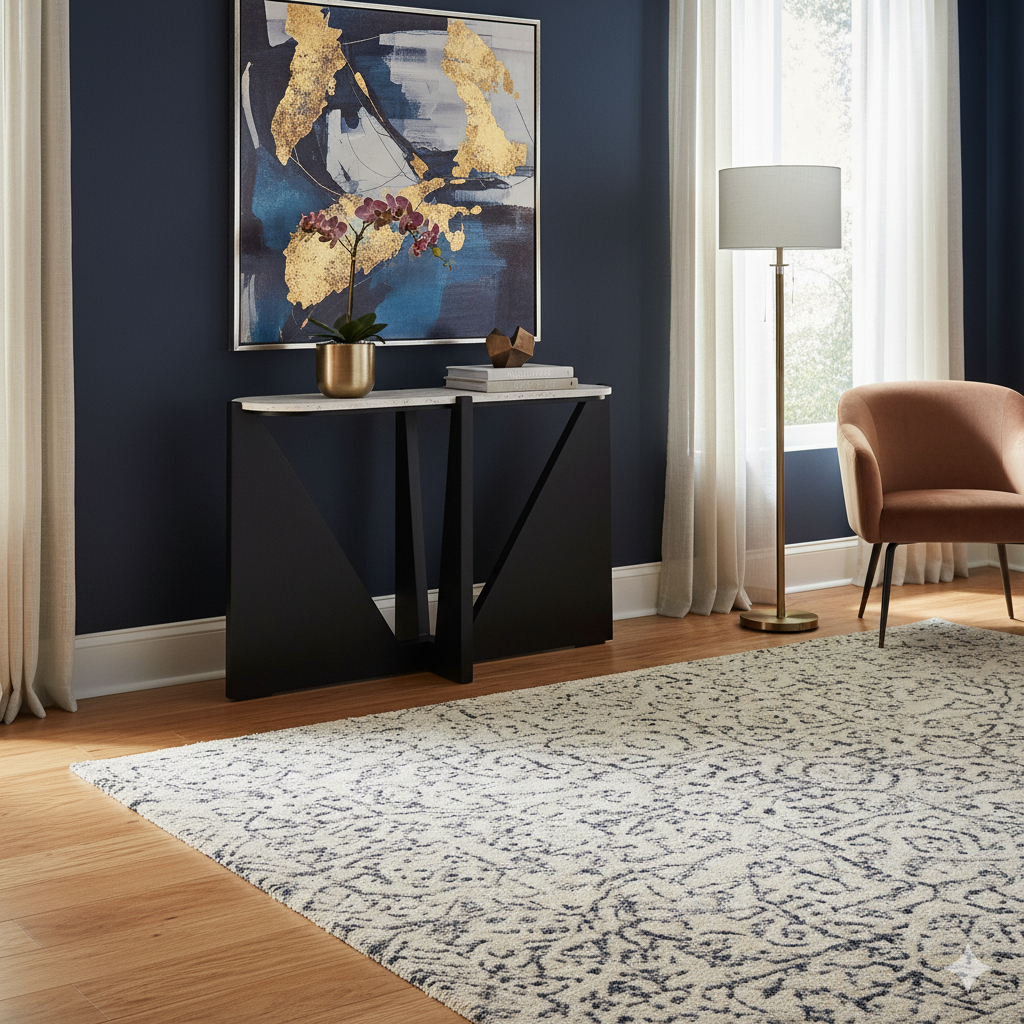Winton Travertine Top Console Table With Black Acacia Wood Frame