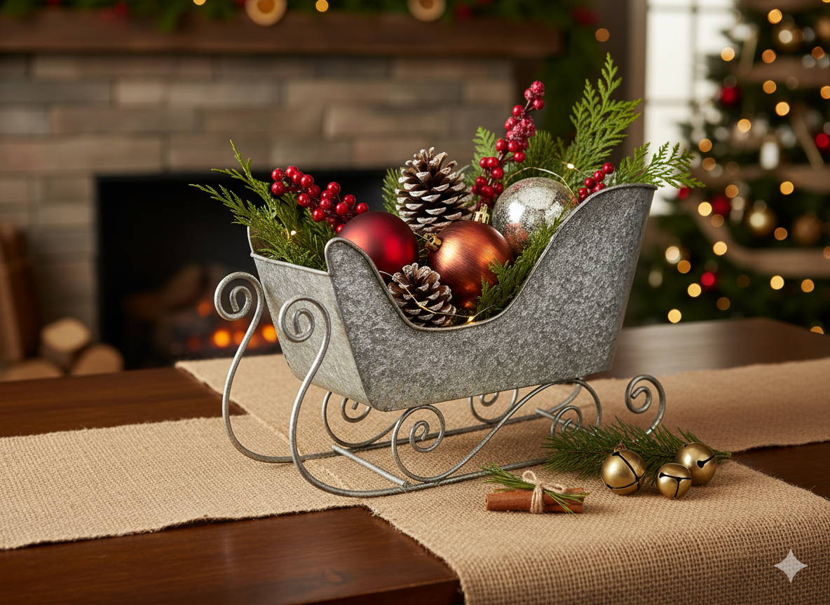 17.5cm Small Silver Metal Star Sleigh Decoration