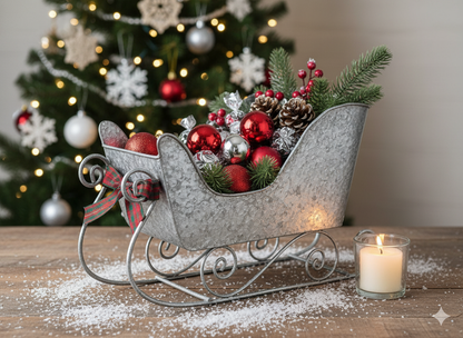 17.5cm Small Silver Metal Star Sleigh Decoration