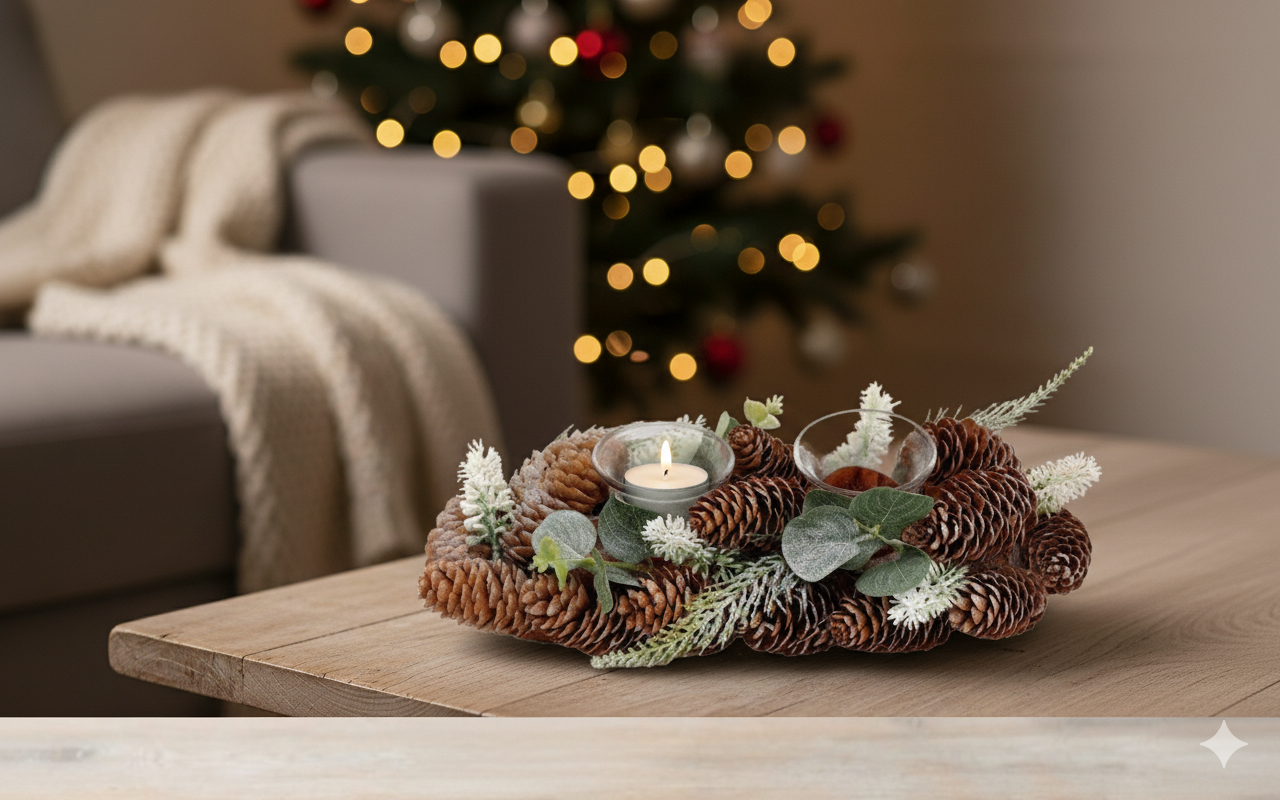 30cm Pine Cone Double Tealight Holder