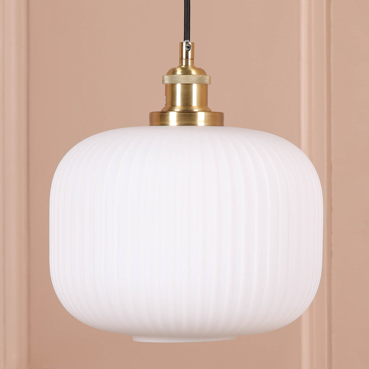 Brushed Brass Fluted Frosted Glass Pendant Ceiling Light