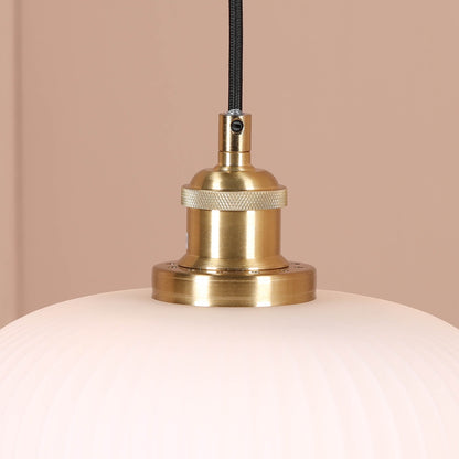 Brushed Brass Fluted Frosted Glass Pendant Ceiling Light