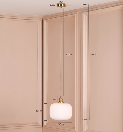 Brushed Brass Fluted Frosted Glass Pendant Ceiling Light