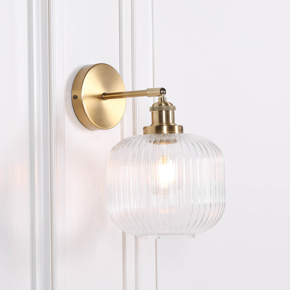 Brushed Brass Fluted Clear Glass Wall Light
