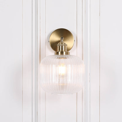 Brushed Brass Fluted Clear Glass Wall Light