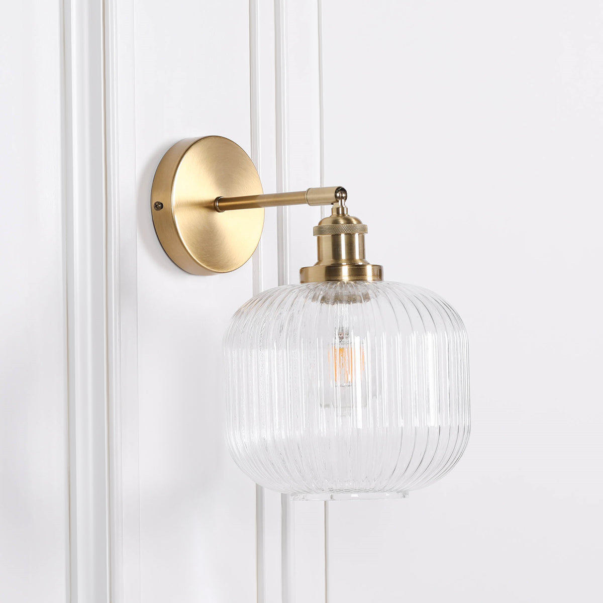 Brushed Brass Fluted Clear Glass Wall Light