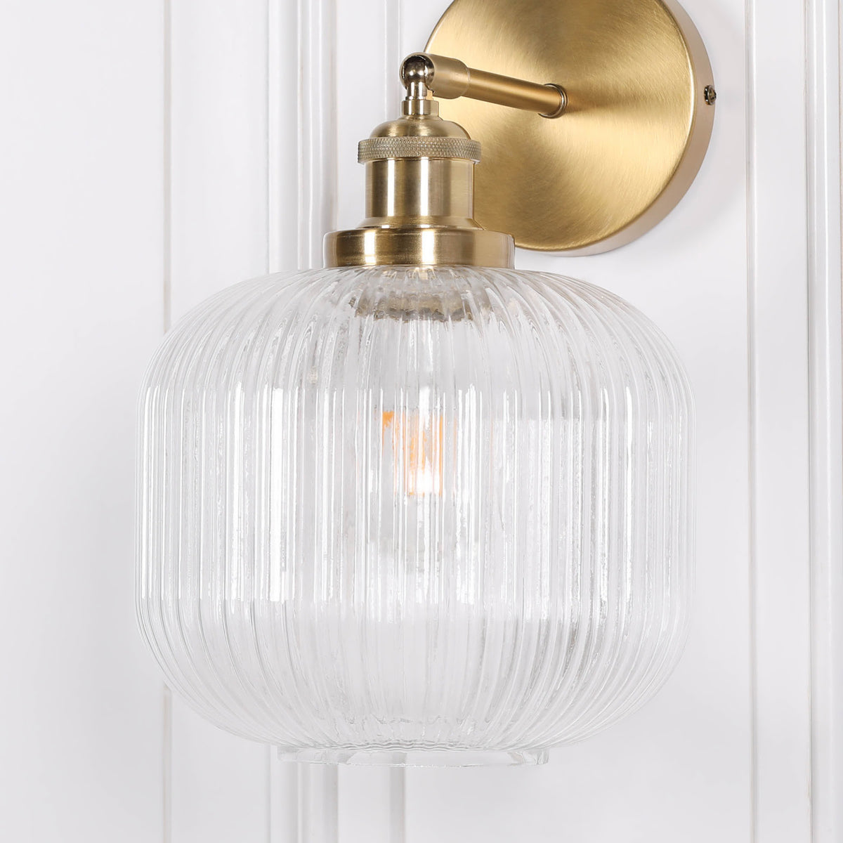 Brushed Brass Fluted Clear Glass Wall Light
